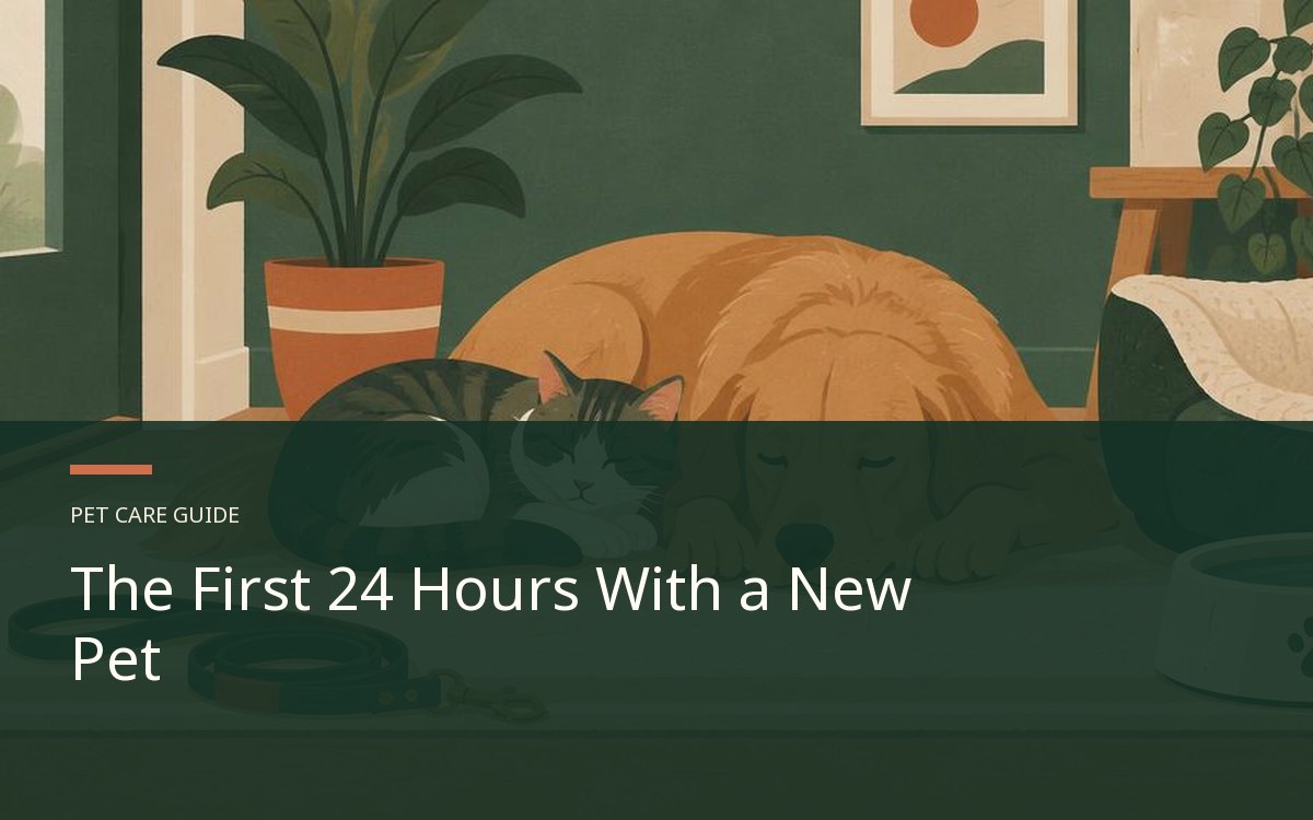 Illustrative article cover for The First 24 Hours With a New Pet