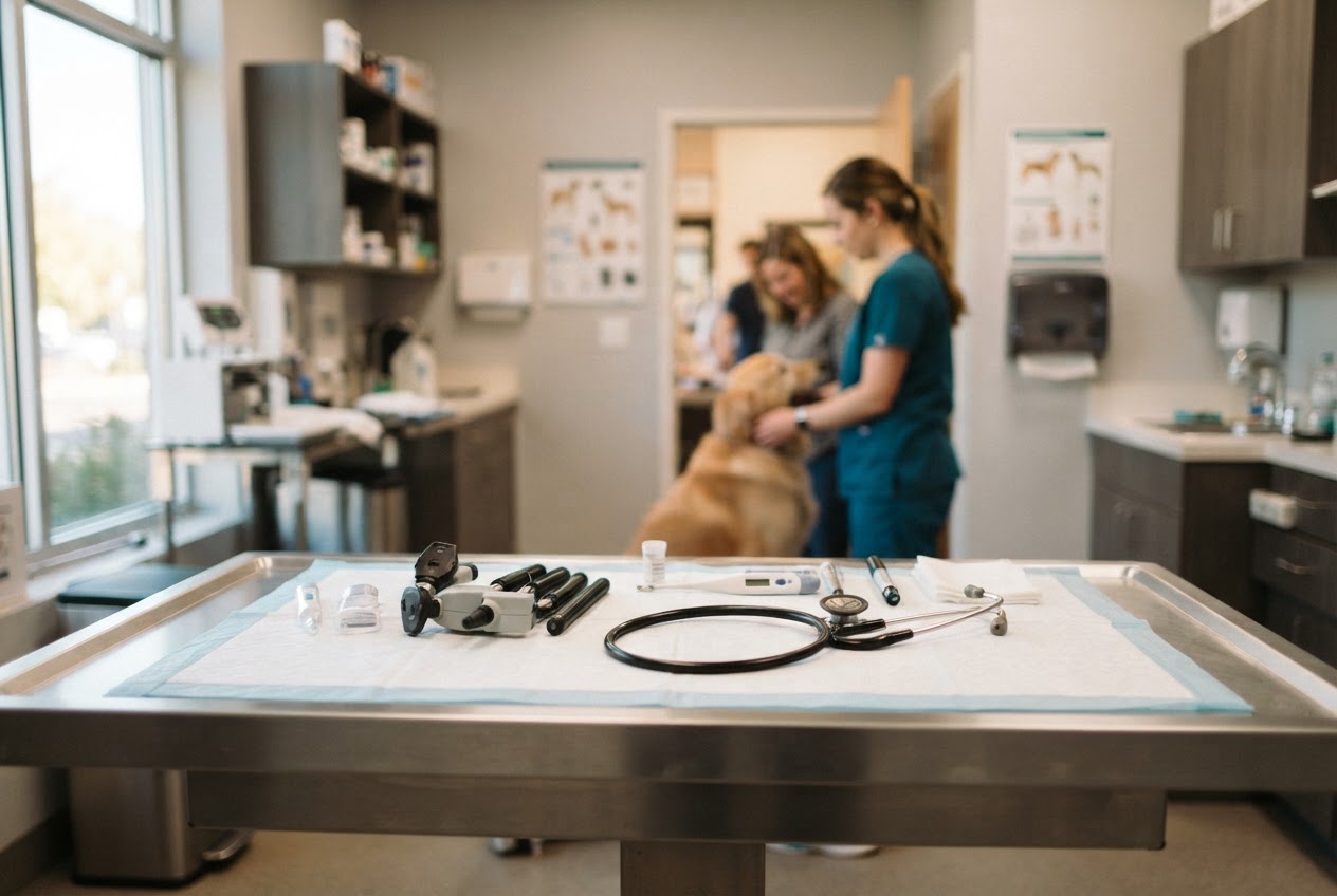 Tavolo da visita in una moderna clinica veterinaria