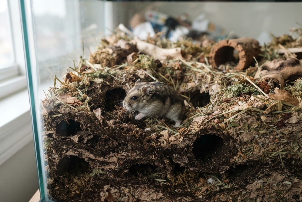 Derin kağıt taban malzemesi içinde tünel kazan sevimli cüce hamster