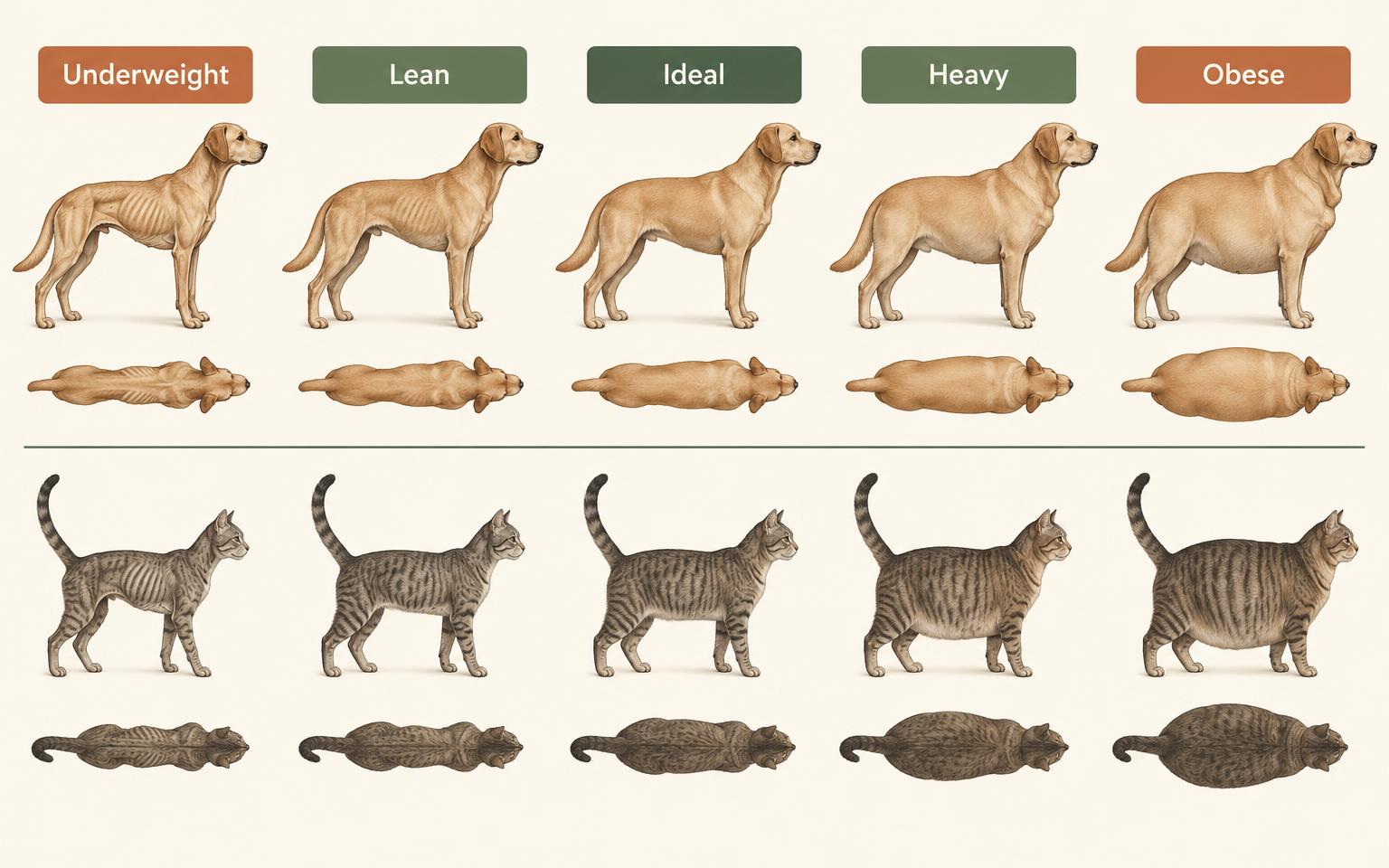 Dog and cat body condition progression from underweight to obese