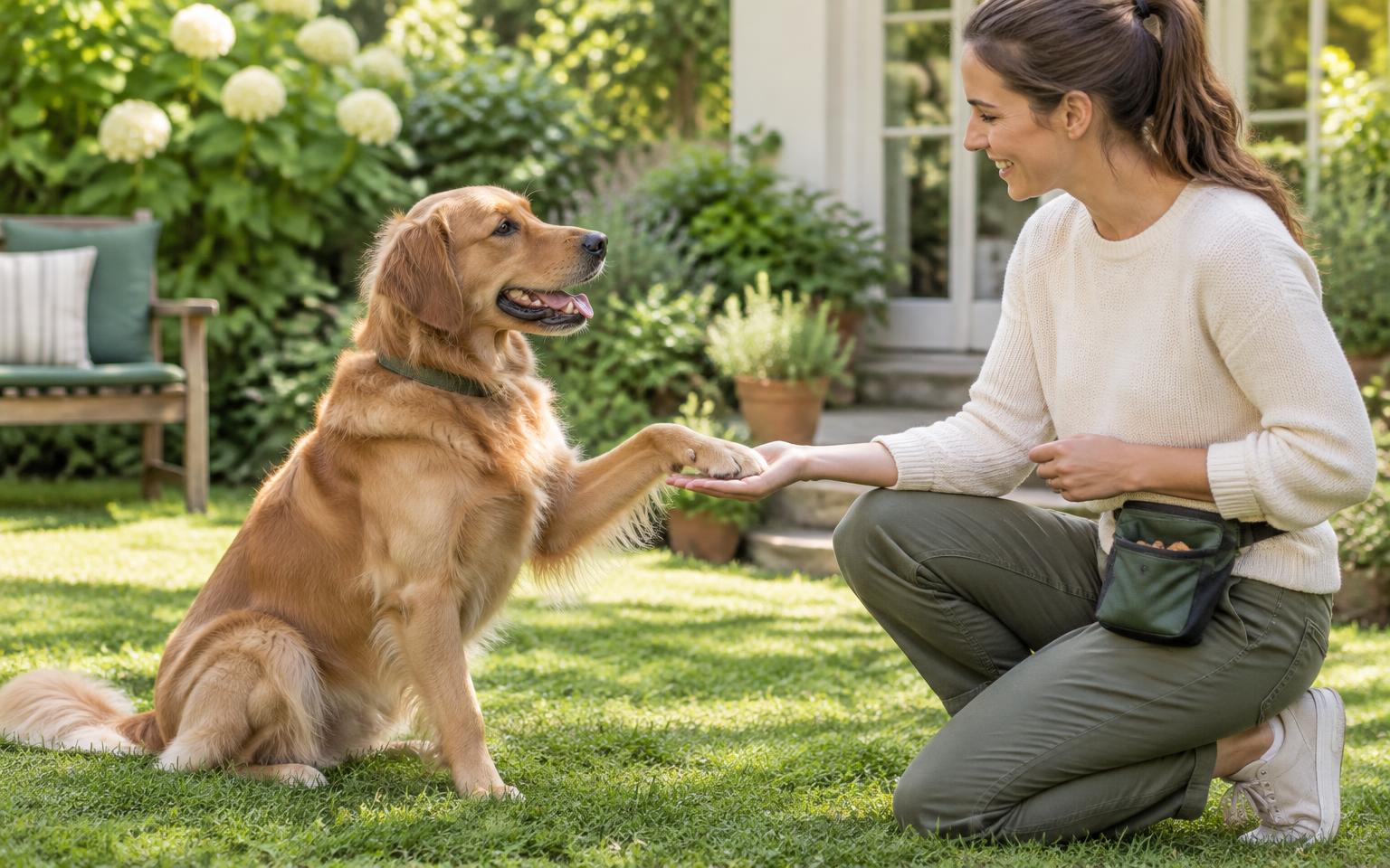 Dog and guardian demonstrating reward-based trade and drop